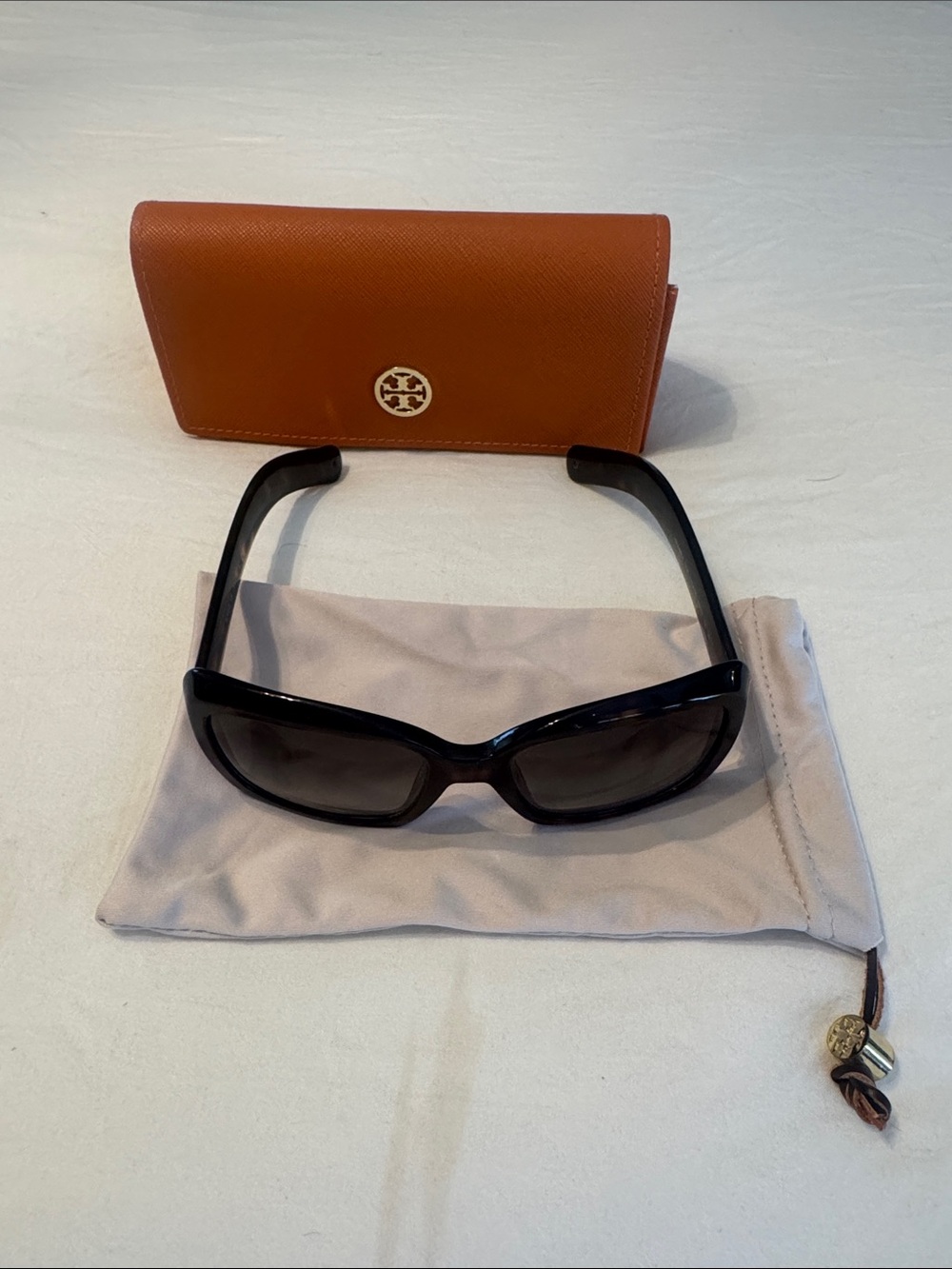 Tory Burch Black Sunglasses with Orange Logo Case